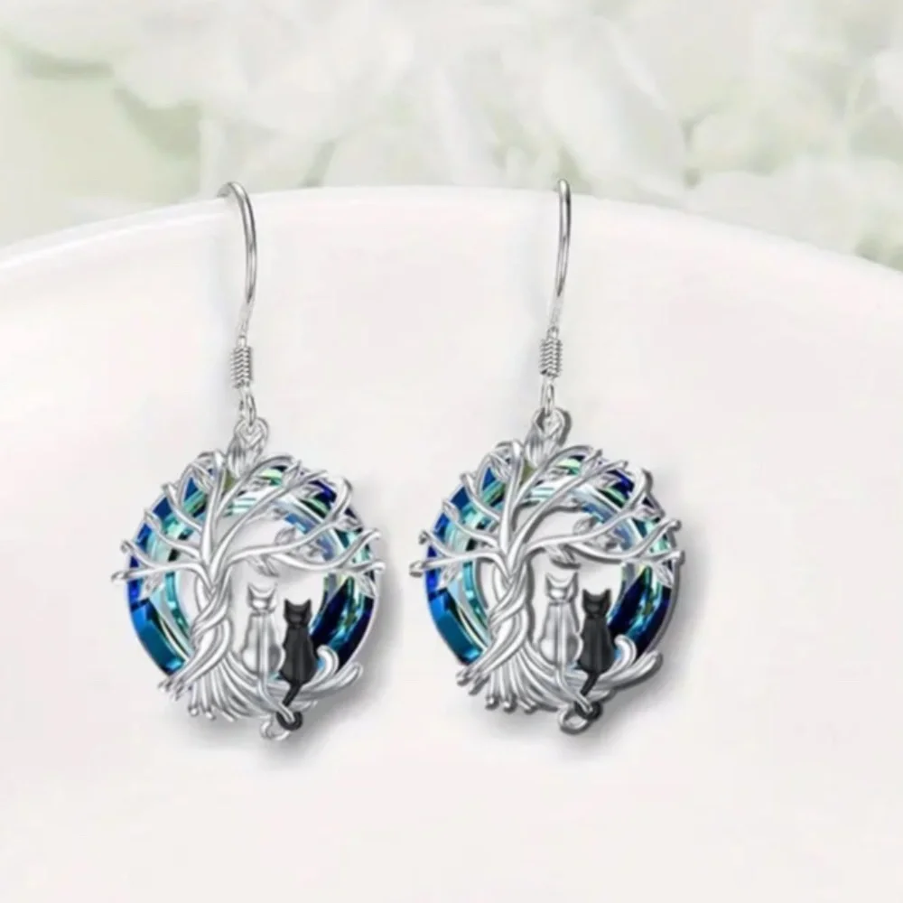 NWT! Necklace w Pendant & Earrings Jewelry Set in Silver w Blue Glass St…